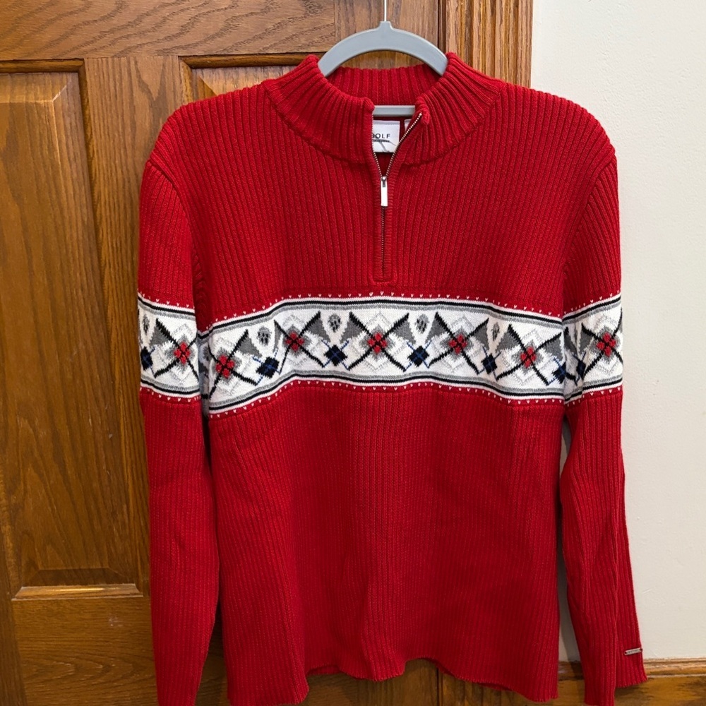 Liz Claiborne Red Golf Quarter Zip Sweater Preppy Coastal Grandma